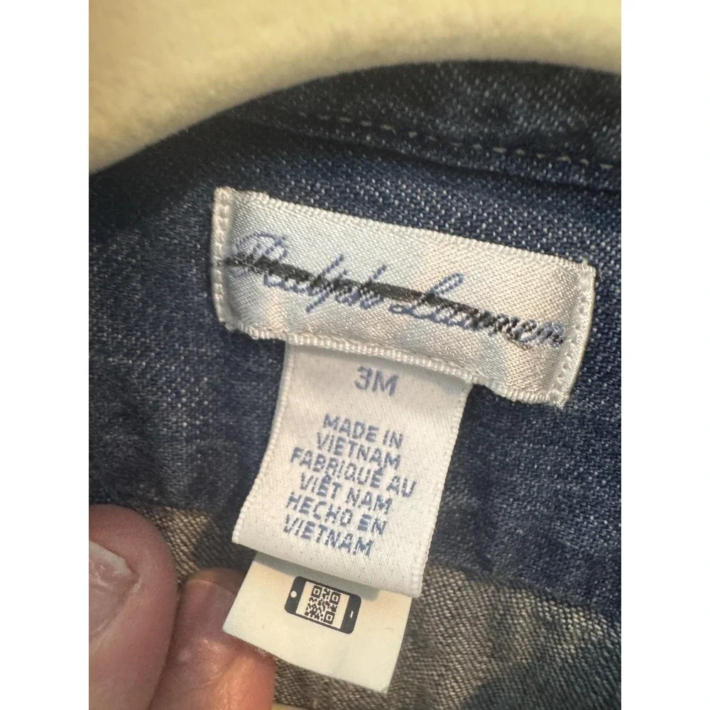 Ralph Lauren Denim Shirt Dress Set Baby Girls 0-3 Months Blue Long Sleeve